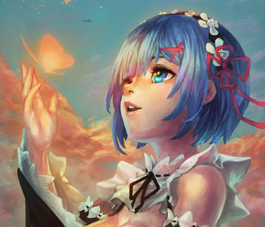 Обои на рабочий стол Rem / Рем из аниме Re: Zero kara Hajimeru Isekai Seikatsu / Re: Жизнь в альтернативном мире с нуля
