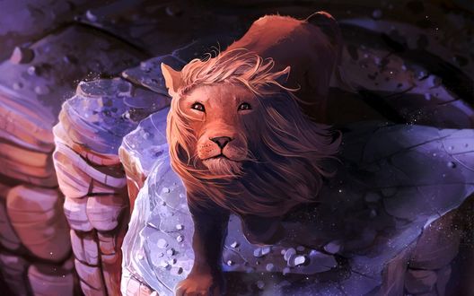 Обои на рабочий стол Лев стоит на обрыве, by AquaSixio