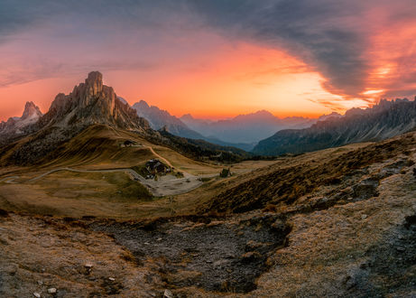 Обои на рабочий стол Passo Giau панорама, Доломиты, Италия, by Georgi Donev