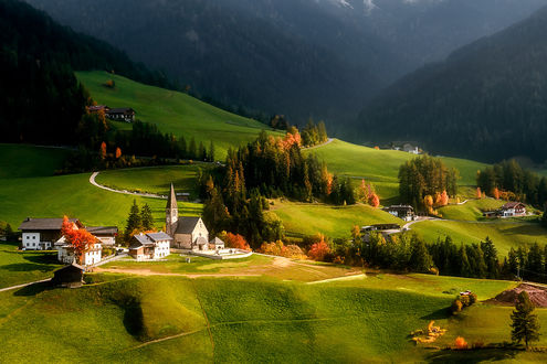 Обои на рабочий стол Santa Magdalena, South Tyrol, Italy / Санта Магдалена, Южный Тироль, Италия, by Georgi Donev