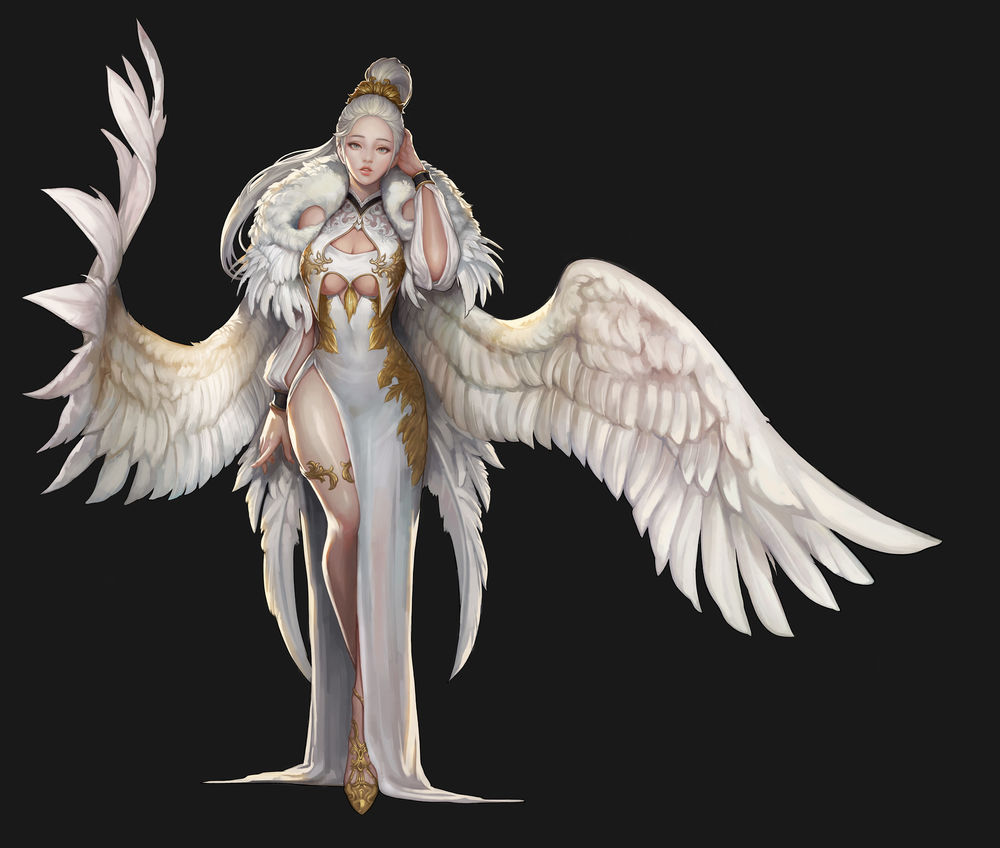 Обои для рабочего стола Девушка-angel / ангел в белом платье, by Hyuckjune Jeon