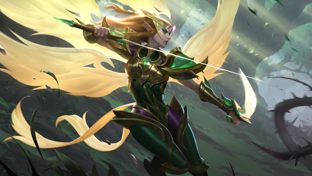 Обои для рабочего стола Viridian Kayle / Изумрудная Кейл из игры League of Legends / Лига Легенд