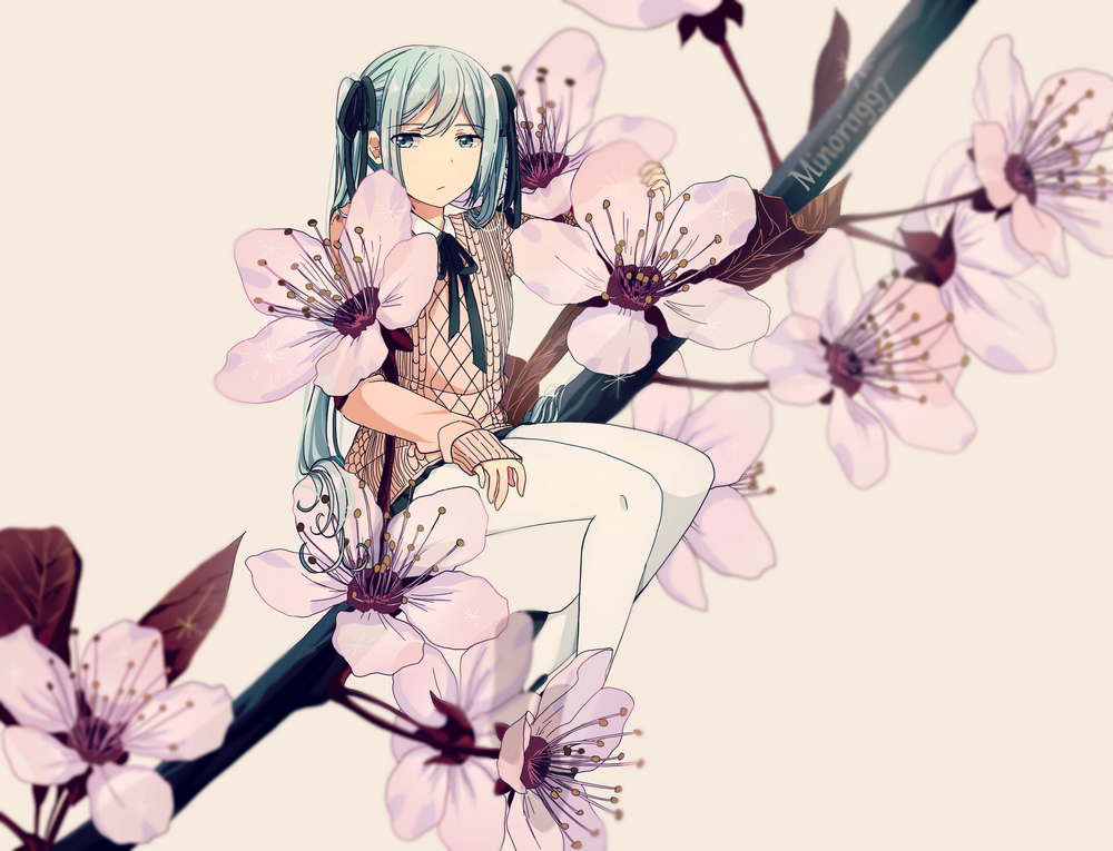 Обои для рабочего стола Vocaloid Hatsune Miku / Вокалоид Хацунэ Мику на весенней ветке