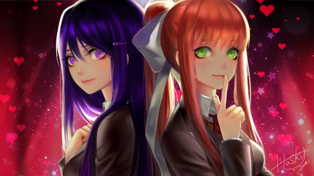 Обои На Рабочий Стол Monika / Моника И Yuri / Юри Из Игры Doki.