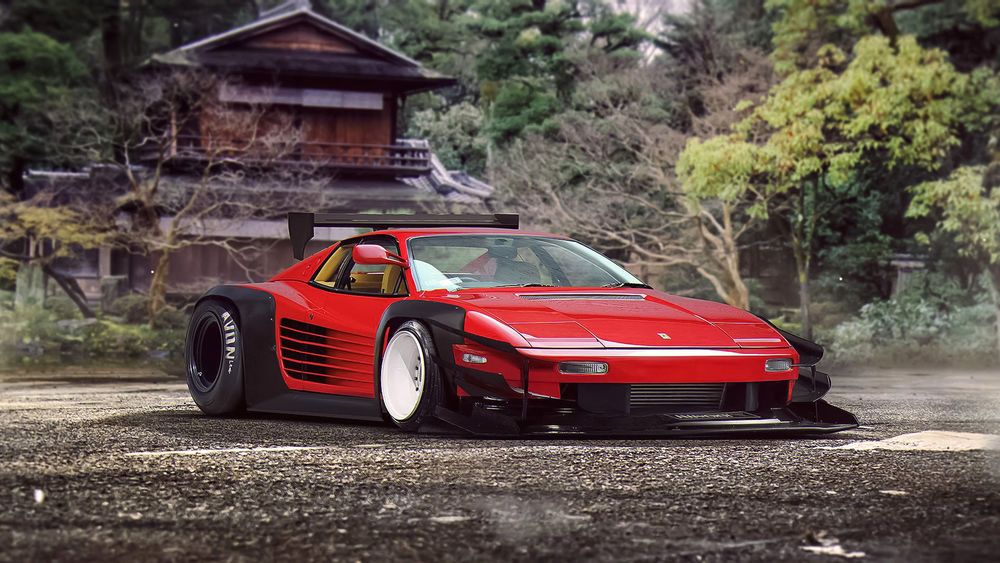 Обои для рабочего стола Классическая Ferrari 512 модели в стиле drag race