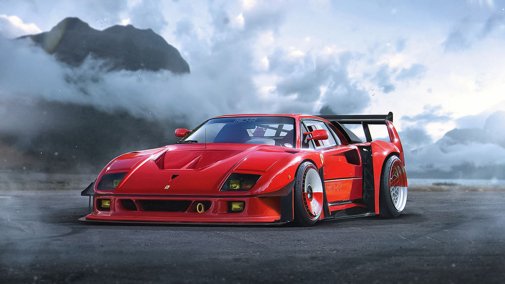 Обои для рабочего стола Концепт Ferrari F40 в стиле stance