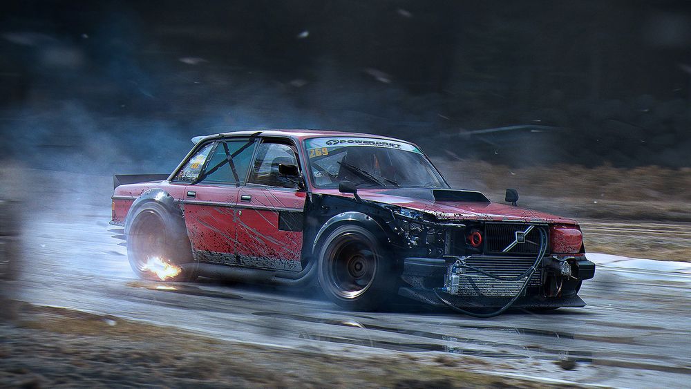 Обои для рабочего стола Аутентичный кузов Volvo в современном drift тюнинге