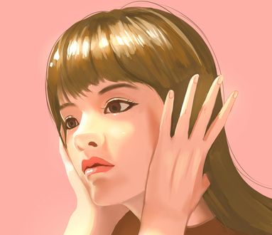 Обои на рабочий стол Девушка держит руки у лица, by Grian chen