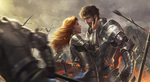 Обои на рабочий стол Воины мужчина и девушка на поле битвы, Love in the middle of War / Любовь посреди войны, by Wisnu Tan