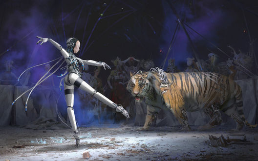 Обои на рабочий стол Little dancer with tiger / Маленькая танцовщица с тигром, by Yujin Choo