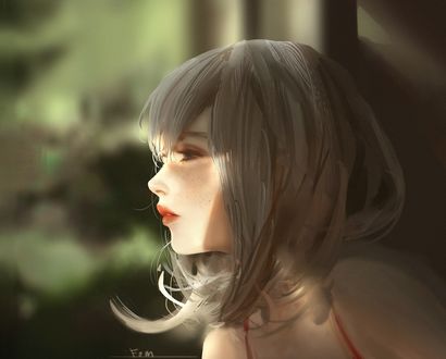 Обои на рабочий стол Девушка в профиль, by F om