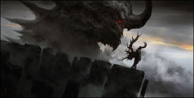 Обои на рабочий стол Два демона в тумане, by Chris Cold