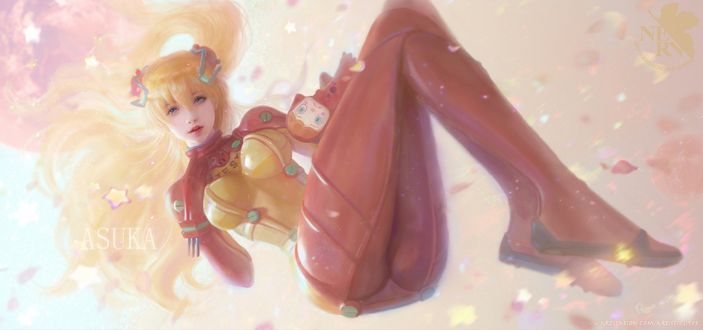 Обои на рабочий стол Asuka Langley / Аска Лэнгли из аниме Evangelion / Евангелион, by Ruoxin Zhang