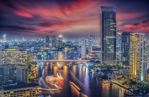 Обои на рабочий стол Зарево в небе над Bangkok, Thailand / Бангкоком, Таиланд