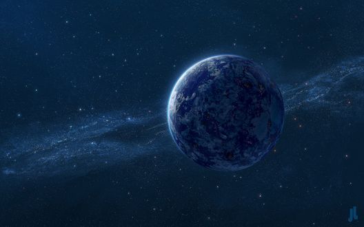 Обои на рабочий стол Blue planet / Синяя планета на фоне млечного пути в космическом пространстве, by Josef Barton