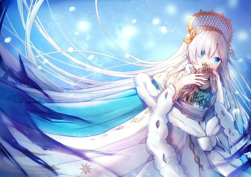 Обои для рабочего стола Ice в короне и мантии, персонаж из онлайн RPG игры Fate: Grand Order / Судьба: Великий Приказ