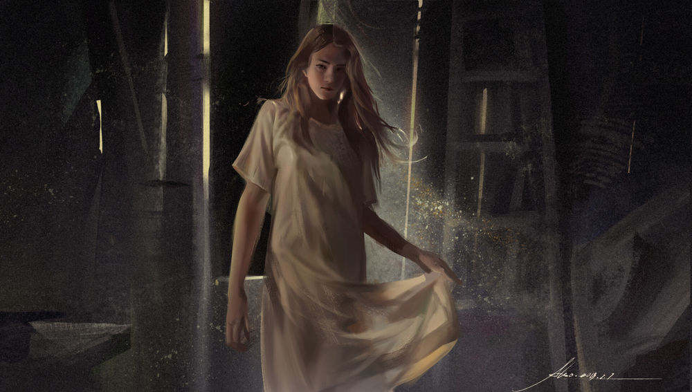 Обои для рабочего стола Девушка стоит в комнате, by AL SO