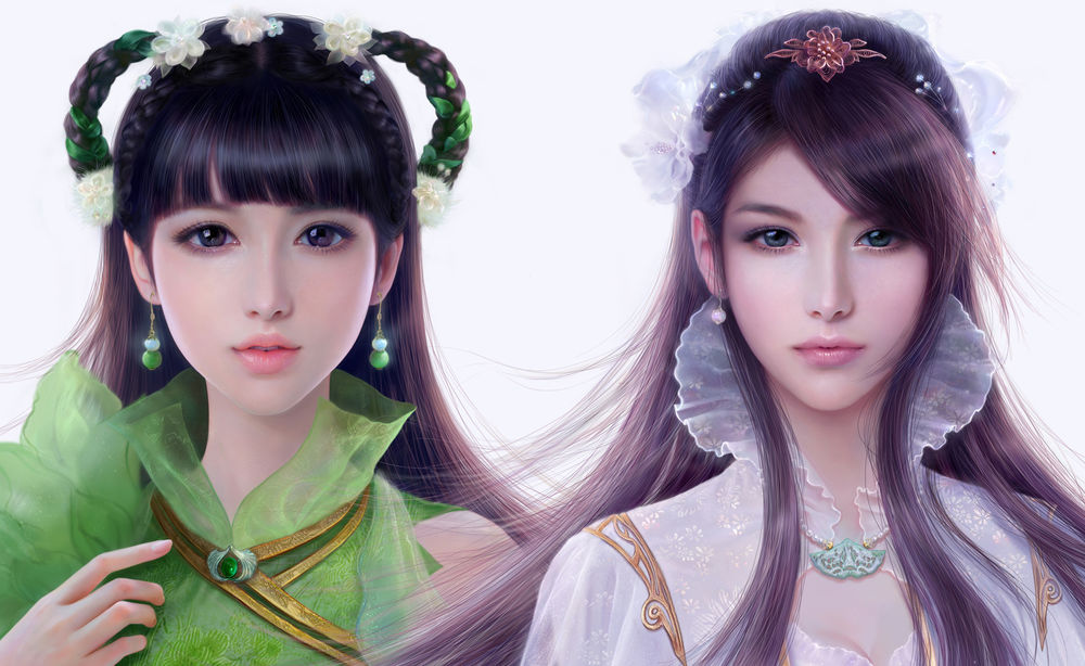 Обои для рабочего стола Девушки Biyao and Xueqi / Бяо и Сюэци, by Ruoxin Zhang