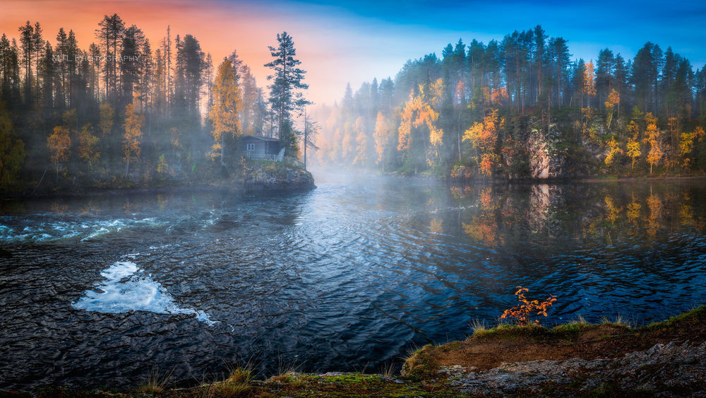 Обои для рабочего стола Раннее туманное осеннее утро на реке, by M. T. L Photography