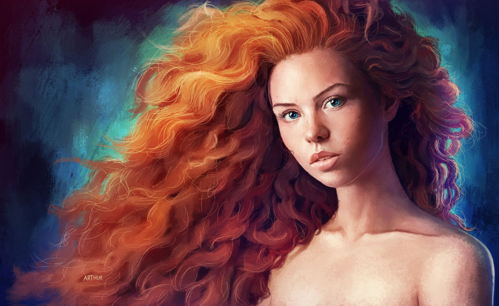Обои для рабочего стола Erika с длинными рыжими волосами, by ArthurHenri