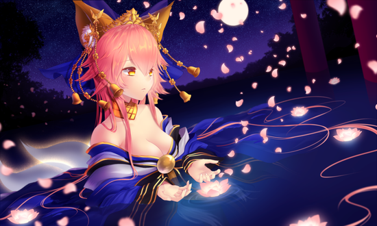 Обои на рабочий стол Tamamo no Mae / Тамамо но Маэ, арт персонажа из серии игр Fate: Extra & Fate: Grand Order