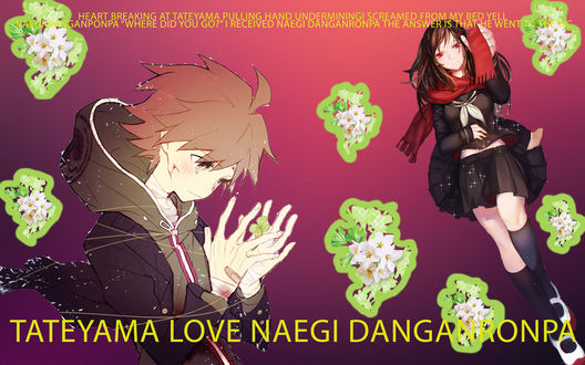 Обои на рабочий стол Макото наэги / makoto naegi из аниме школа отчаяния / Danganronpa и аяно татэяма / ayano tateyama из аниме актеры города мекаку (призрачный проэкт) / mekaku city actors (Kagerou Project) (heart breaking at tateyama pulling hand underminingI screamed from my bed yell Naegi Danganponpa »Where did you go?” I received Naegi Danganronpa the answer is that he went to the WC / разрывается сердце у татэямы тянет руку подрываясь с кровати орала я наэги школе отчаяния «ты куда» получила