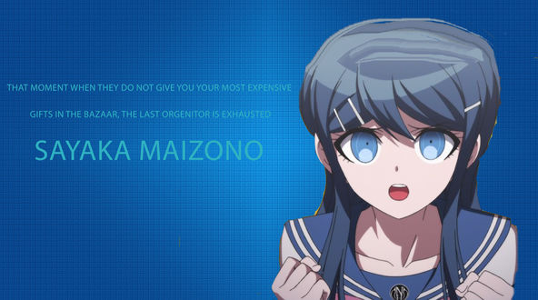 Обои на рабочий стол Sayaka Maizono / Саяка Маидзоно из аниме Danganronpa: Kibou no Gakuen to Zetsubou no Koukousei The Animation / Школа надежды и безнадежные школьники (That moment when they do not give you your most expensive gifts in the bazaar, the last orgenitor is exhausted) на синем фоне
