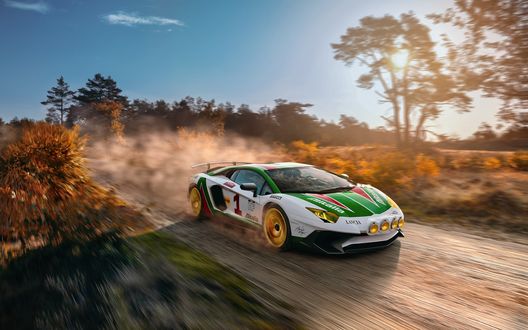 Обои на рабочий стол Спортивный Lamborghini Aventador SV в ливреи Alitalia Lancia Stratos hf group 4, Italian Rally / Итальянское Ралли, фотограф Thomas van Rooij