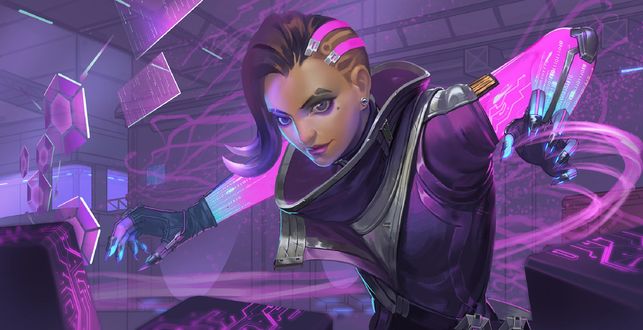 Обои на рабочий стол Sombra / Сомбра / Лос Муэртос из игры Overwatch / Дозор, by zhang bo
