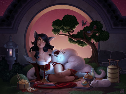 Обои на рабочий стол Ahri / Ари из игры League of Legends / Лига Легенд, by JessiBeans