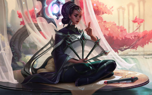 Обои на рабочий стол Sun Goddess Karma / Богиня Солнца Карма, арт к игре League of Legends / Лига Легенд, by Jessica Oyhenart