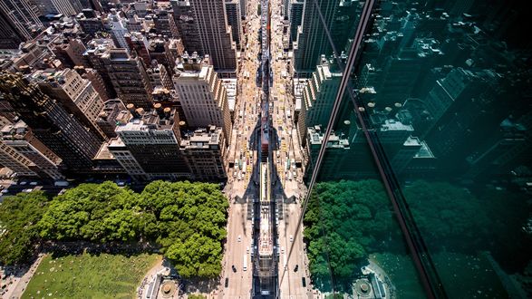 Обои на рабочий стол New York / Нью Йорк, панорама Манхеттена / Manhattan, вид сверху, США
