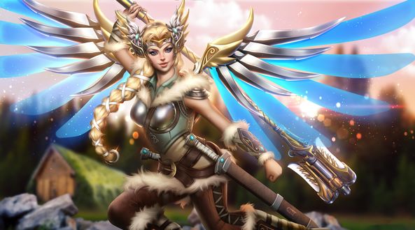 Обои на рабочий стол Mercy / Ангел / Ангела Циглер из игры Overwatch / Дозор, by AyyaSAP