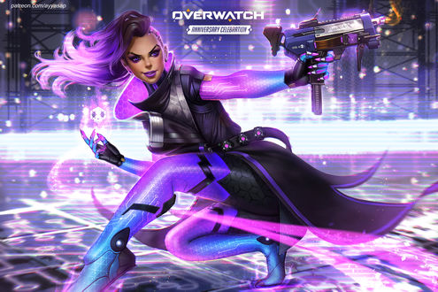 Обои на рабочий стол Sombra / Сомбра / Лос Муэртос из игры Overwatch / Дозор, by AyyaSAP