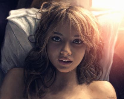 Обои на рабочий стол Bedroom Girl / Девушка в спальне, by Enrique Moreno