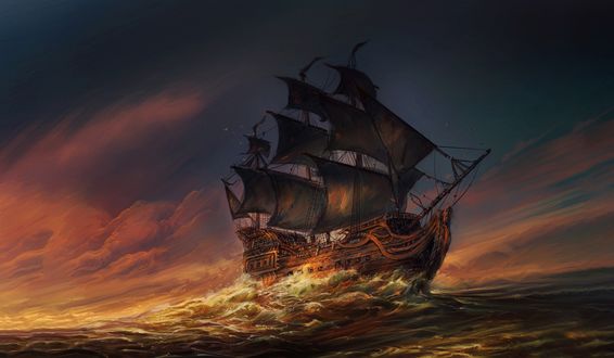 Обои на рабочий стол Парусник на волнах, by Jorge Jacinto