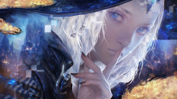 Обои на рабочий стол Белокурая девушка-маг с голубыми глазами, by Keunju Kim