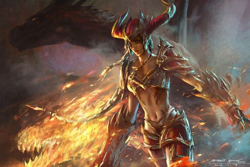 Обои на рабочий стол Shyvana / Шивана, из игры League of Legends / Лига Легенд, by Mazert Young