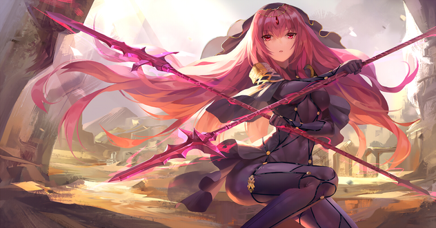 Обои на рабочий стол Scathach / Скатах арт персонажа из онлайн RPG игры Fate: Grand Order / Судьба: Великий Приказ