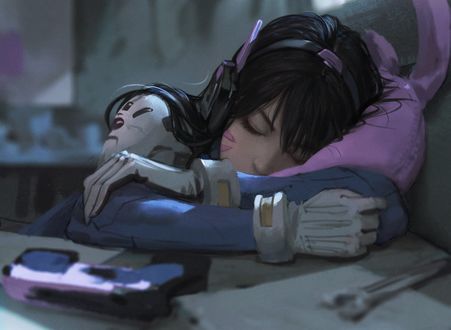 Обои на рабочий стол D. VA Hana Song / Ханна Сон, из игры Overwatch / Дозор, by Rui Li