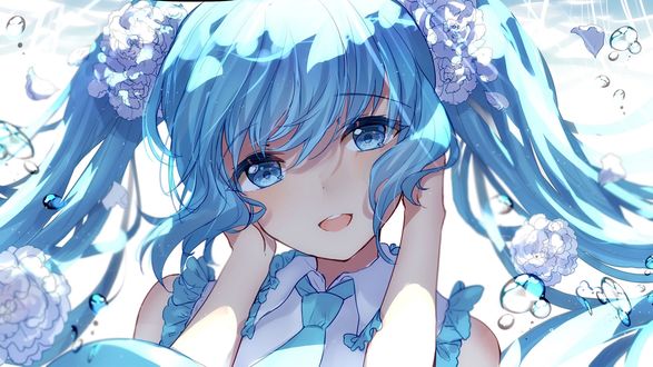 Обои на рабочий стол Vocaloid Hatsune Miku / Вокалоид Хатсунэ Мику под водой, art by Bisonbison