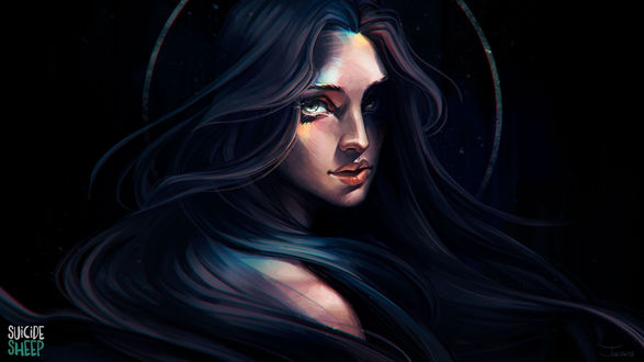 Обои на рабочий стол Девушка с развевающимися волосами, art by Aleksandra Alekseeva