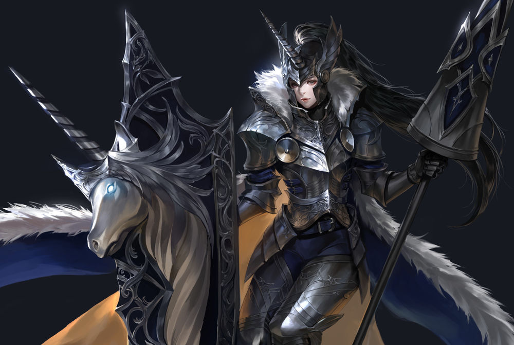 Обои для рабочего стола Девушка-Unicorn lancer / Единорог-копьеносец, by Seolhee Choi