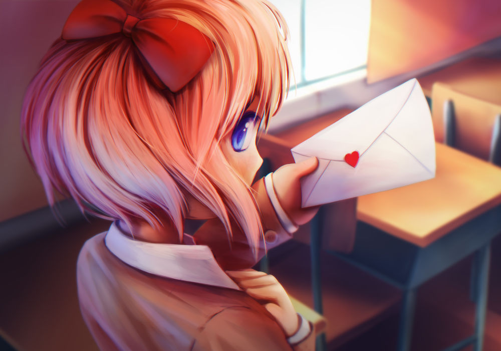 Обои для рабочего стола Sayori / Сайори из игры Doki Doki Literature Club, by Xaenonm