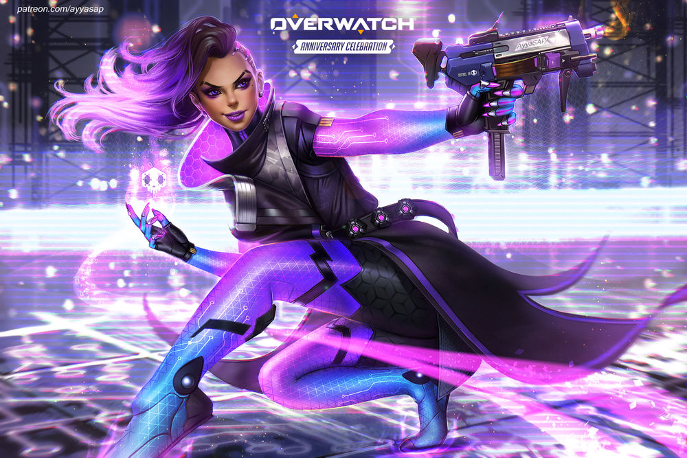 Обои для рабочего стола Sombra / Сомбра / Лос Муэртос из игры Overwatch / Дозор, by AyyaSAP