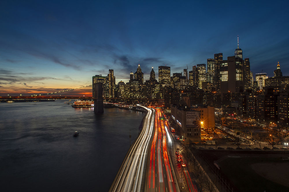 Обои для рабочего стола Вид на ночной Нью-Йорк / New York, США / USA