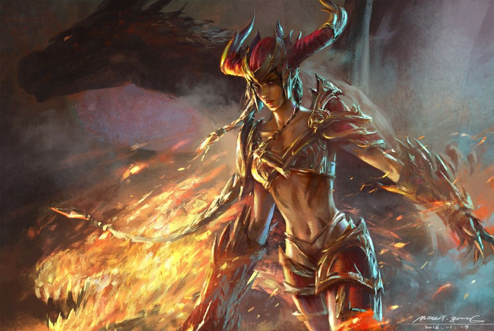 Обои для рабочего стола Shyvana / Шивана, из игры League of Legends / Лига Легенд, by Mazert Young