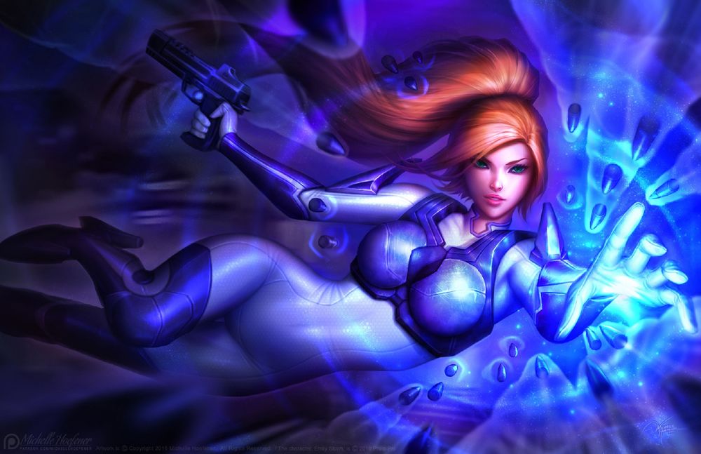 Обои для рабочего стола Emily Storm / Эмили Шторм из игры StarCraft II, by Michelle Hoefener