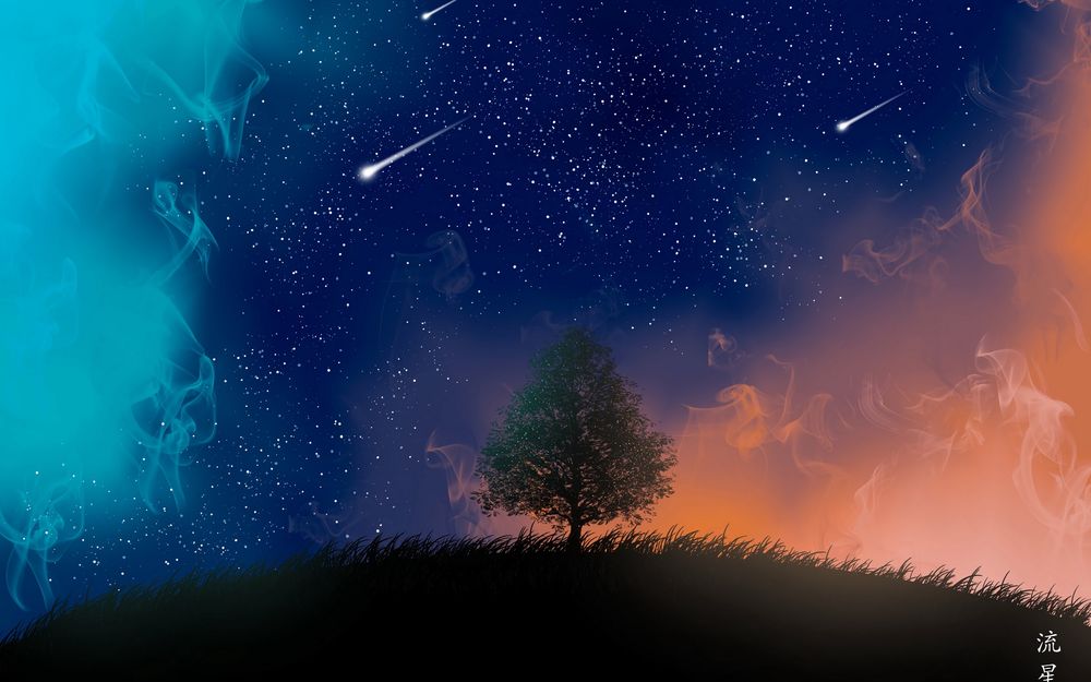 Обои для рабочего стола Дерево на фоне ночного звездного неба, by Tong Tong