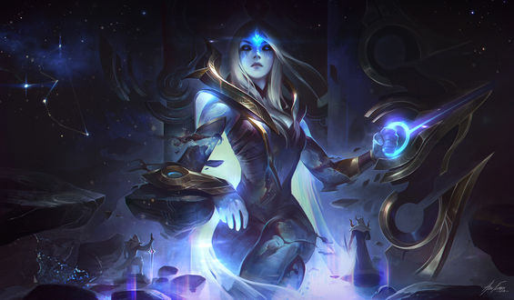 Обои на рабочий стол Cosmic Queen Ashe / Космическая Королева Эш из игры League of Legends / Лига Легенд, by Alex Flores